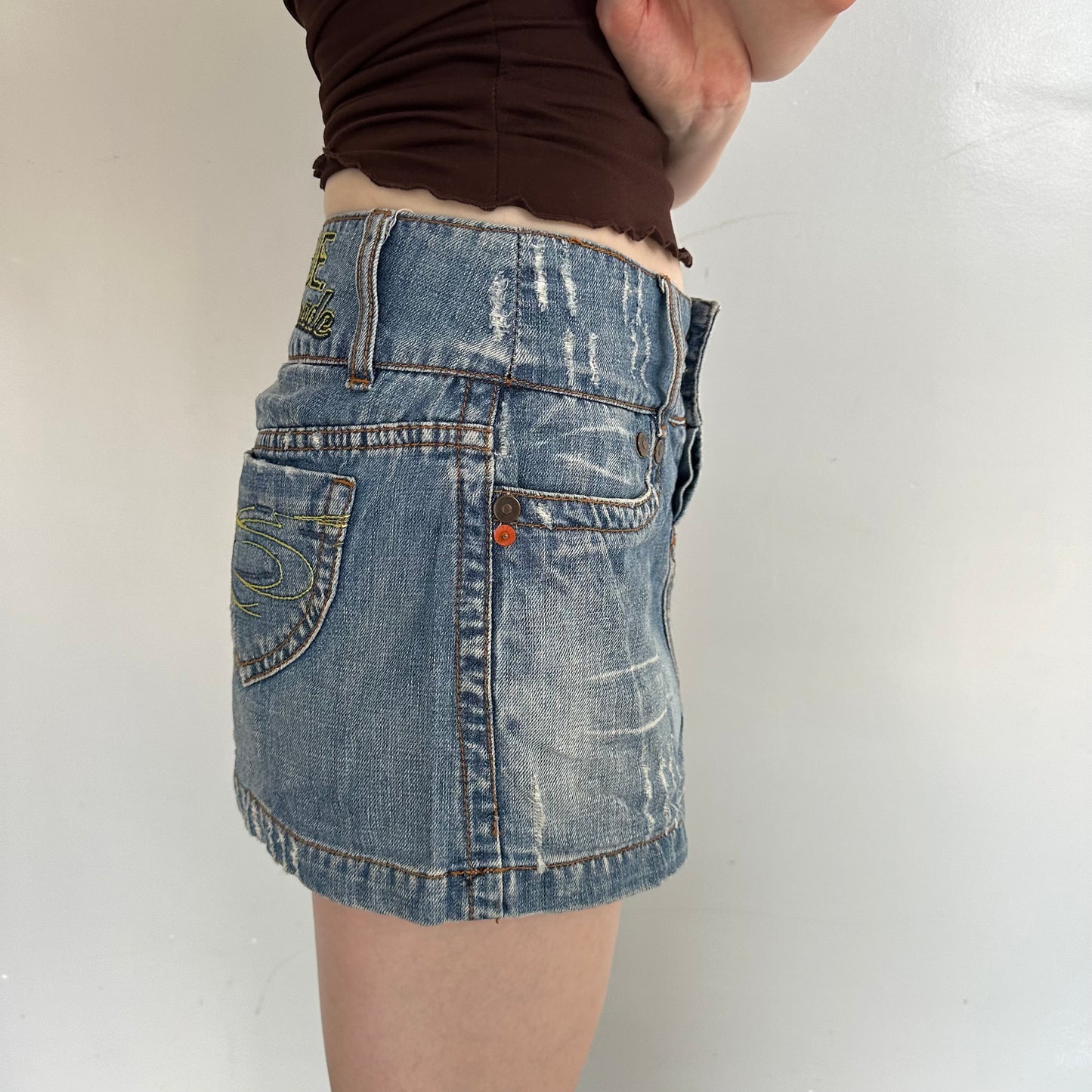 Distressed Y2K Denim Mini Skirt