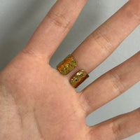 Back view of adjustable gold statement ring on hand, textured 14k gold plated open band ring, waterproof tarnish-free hypoallergenic jewelry, chunky vintage-inspired boho ring, trendy Y2K minimalist gold accessory for everyday wear