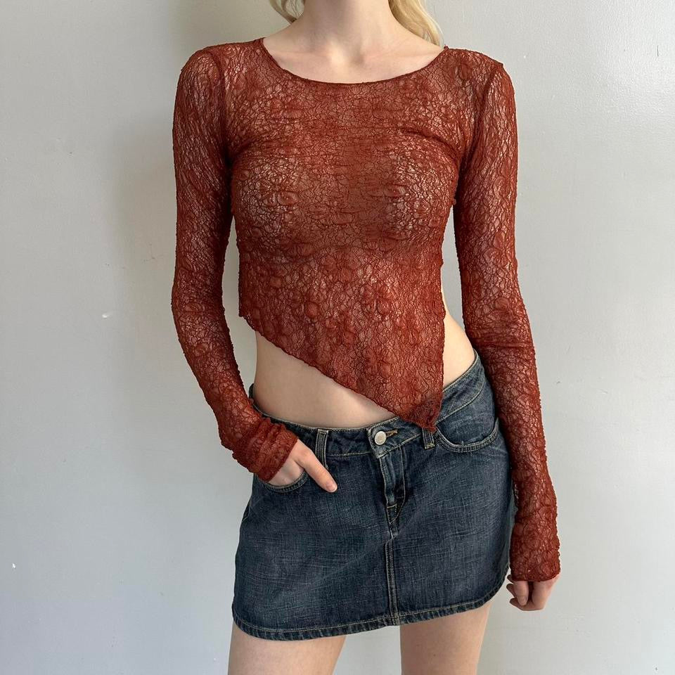Amber Asymmetrical Mesh Long Sleeve Top