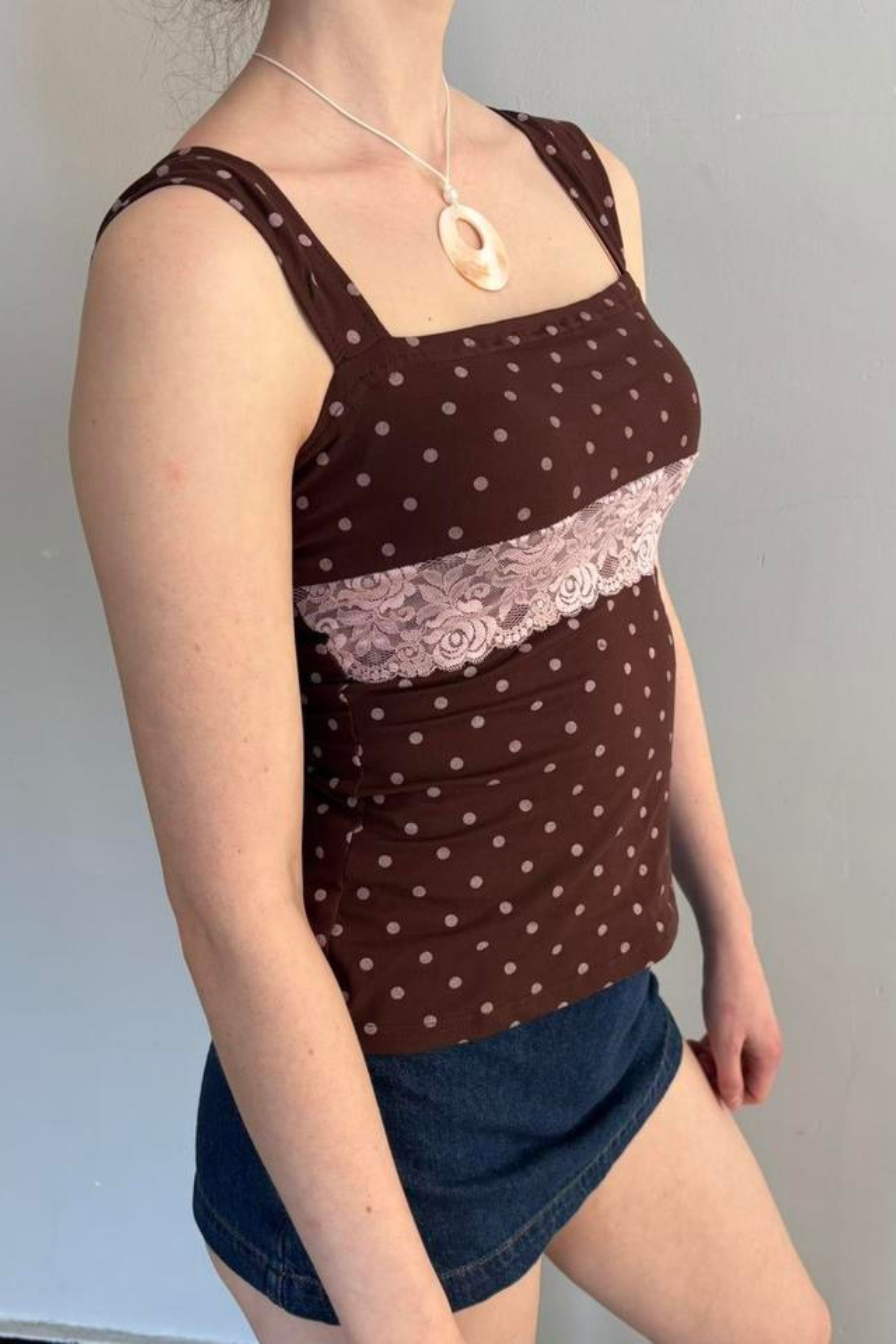 Cocoa Kiss Polka Dot Lace Tank Top
