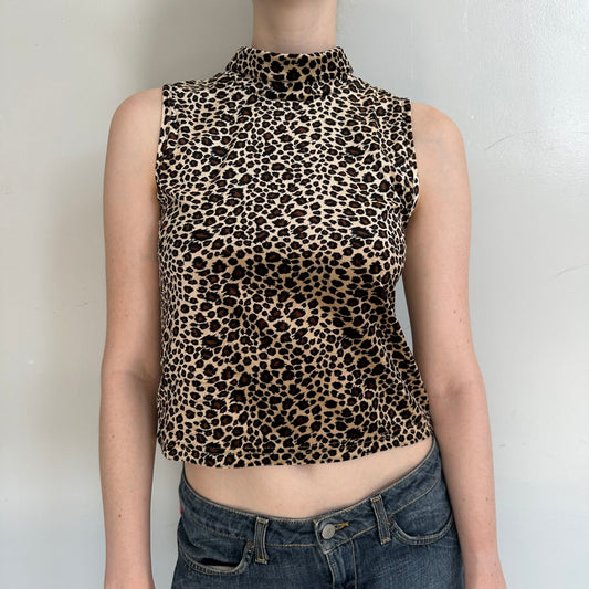 Cheetah Print Velvet Mock Neck Top
