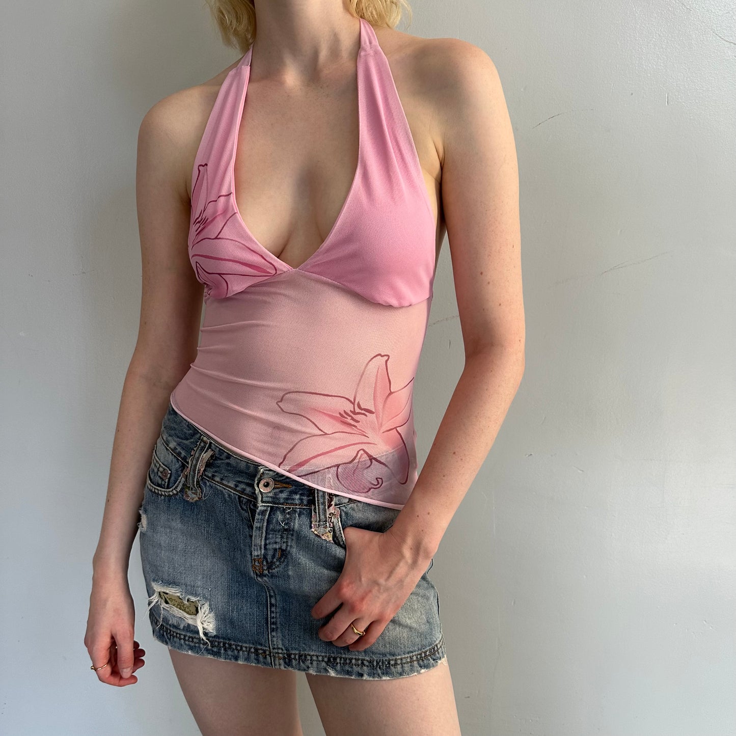 Pink Halter Floral Top