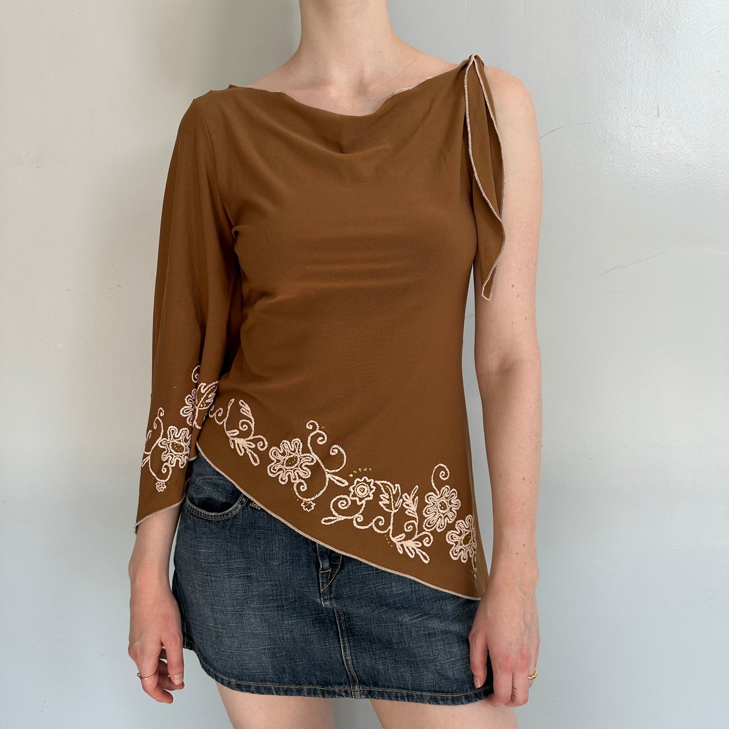 Boho Brown One Shoulder Top
