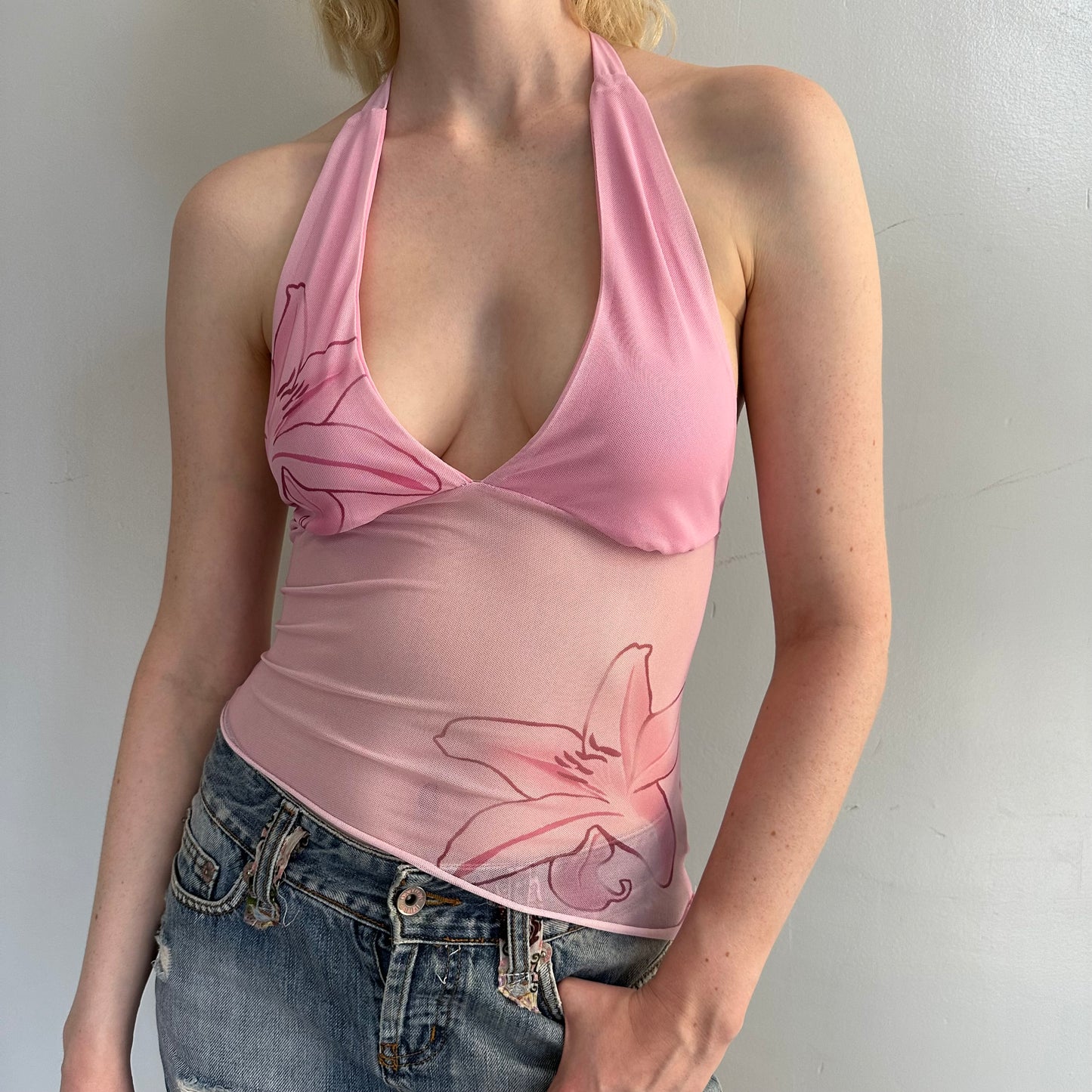 Pink Halter Floral Top