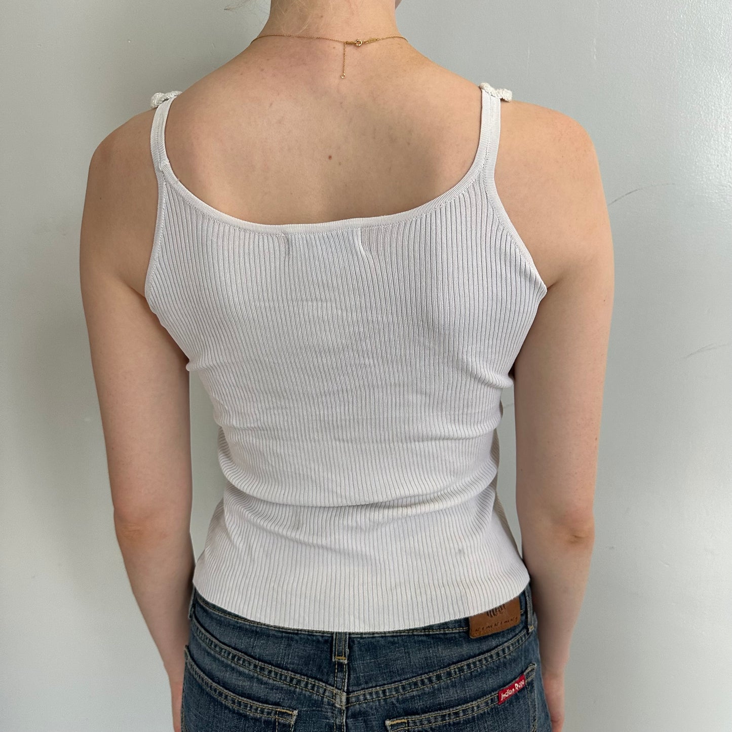 Beaded White Y2K Tank Top