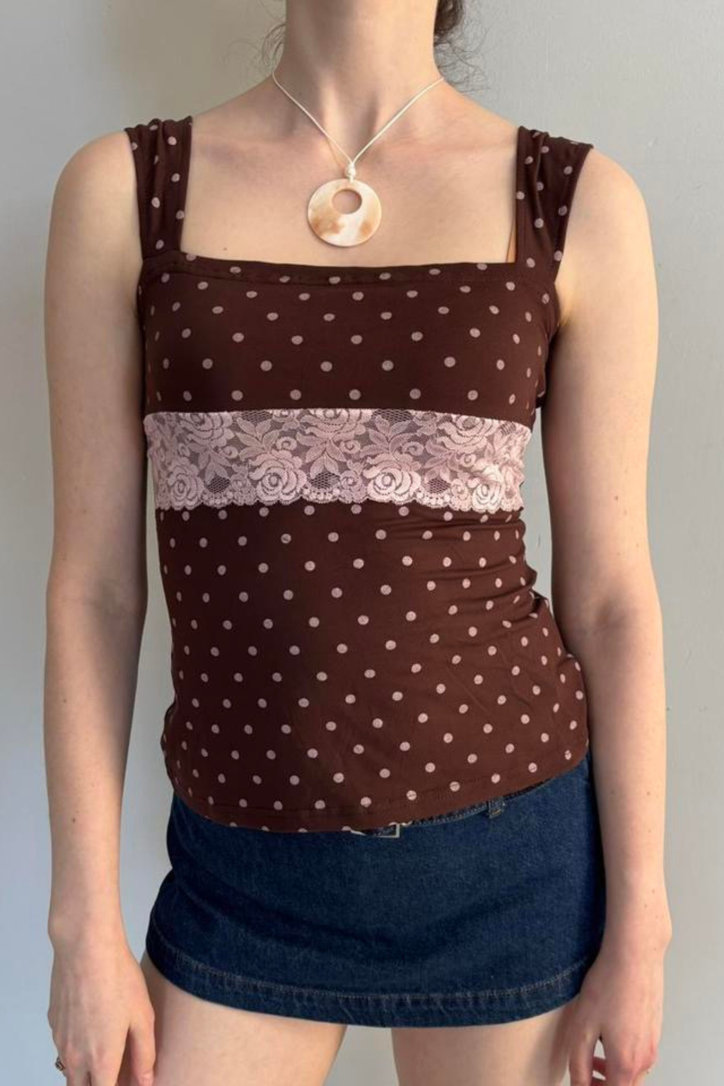 Cocoa Kiss Polka Dot Lace Tank Top