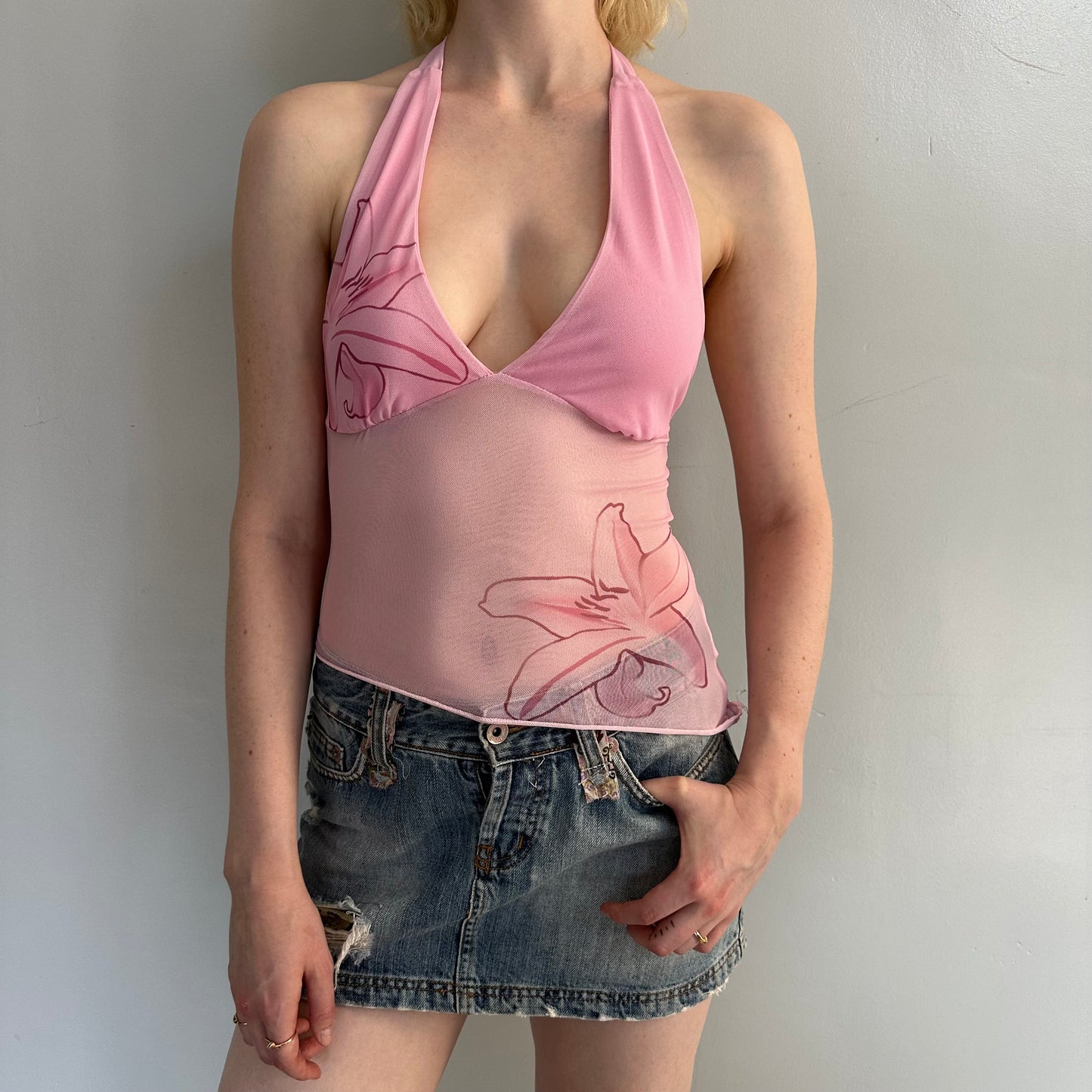 Pink Halter Floral Top
