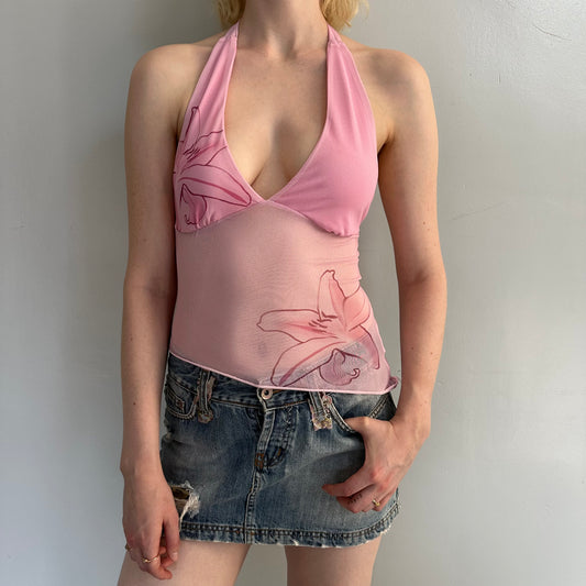 Pink Halter Floral Top