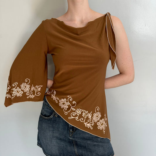 Boho Brown One Shoulder Top