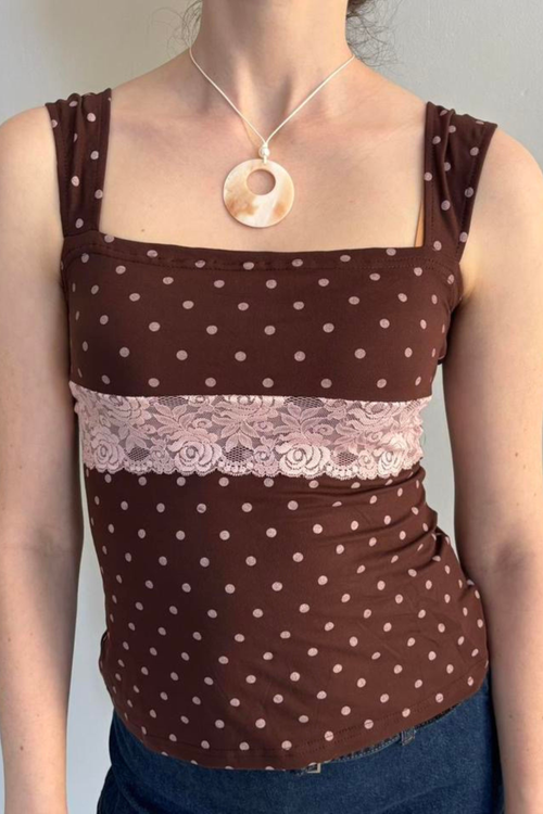 Cocoa Kiss Polka Dot Lace Tank Top