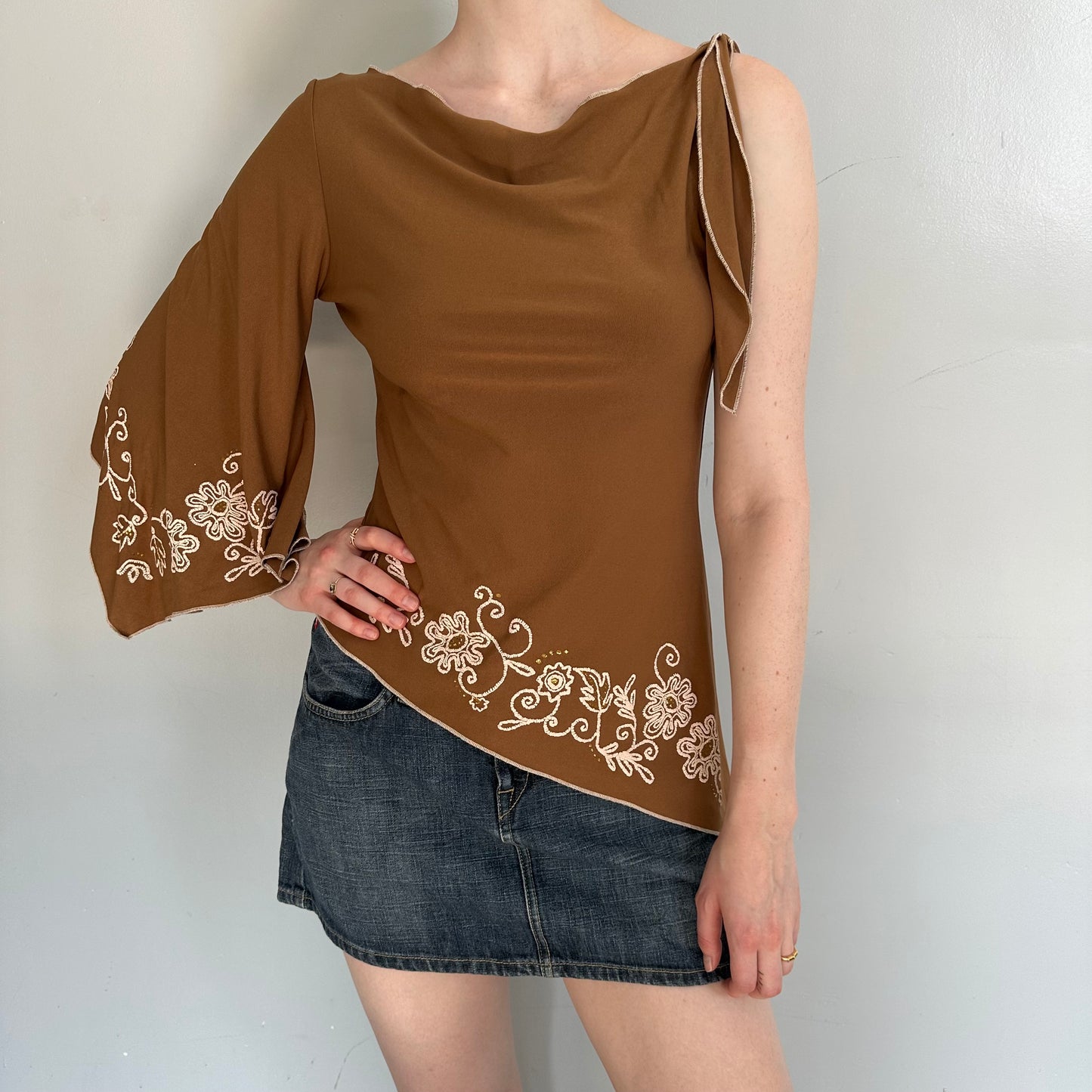 Boho Brown One Shoulder Top