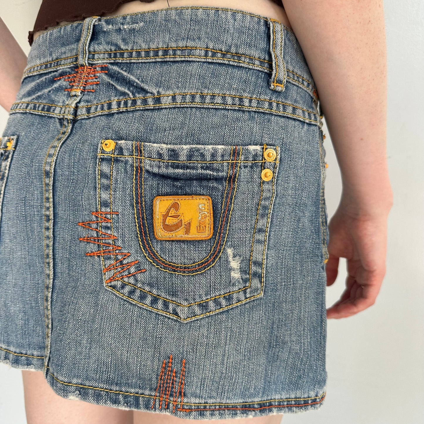 Embroidered Denim Mini Skirt