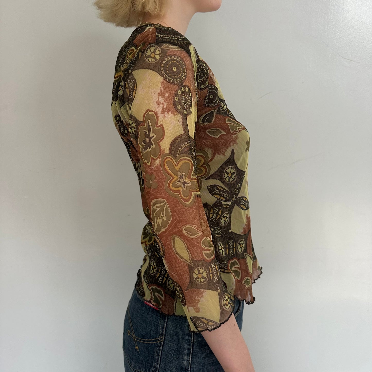 Floral beaded mesh top