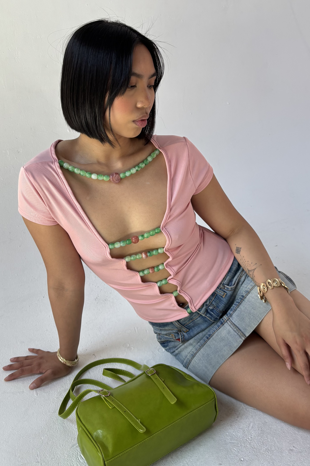 Blush Beaded Cutout Top