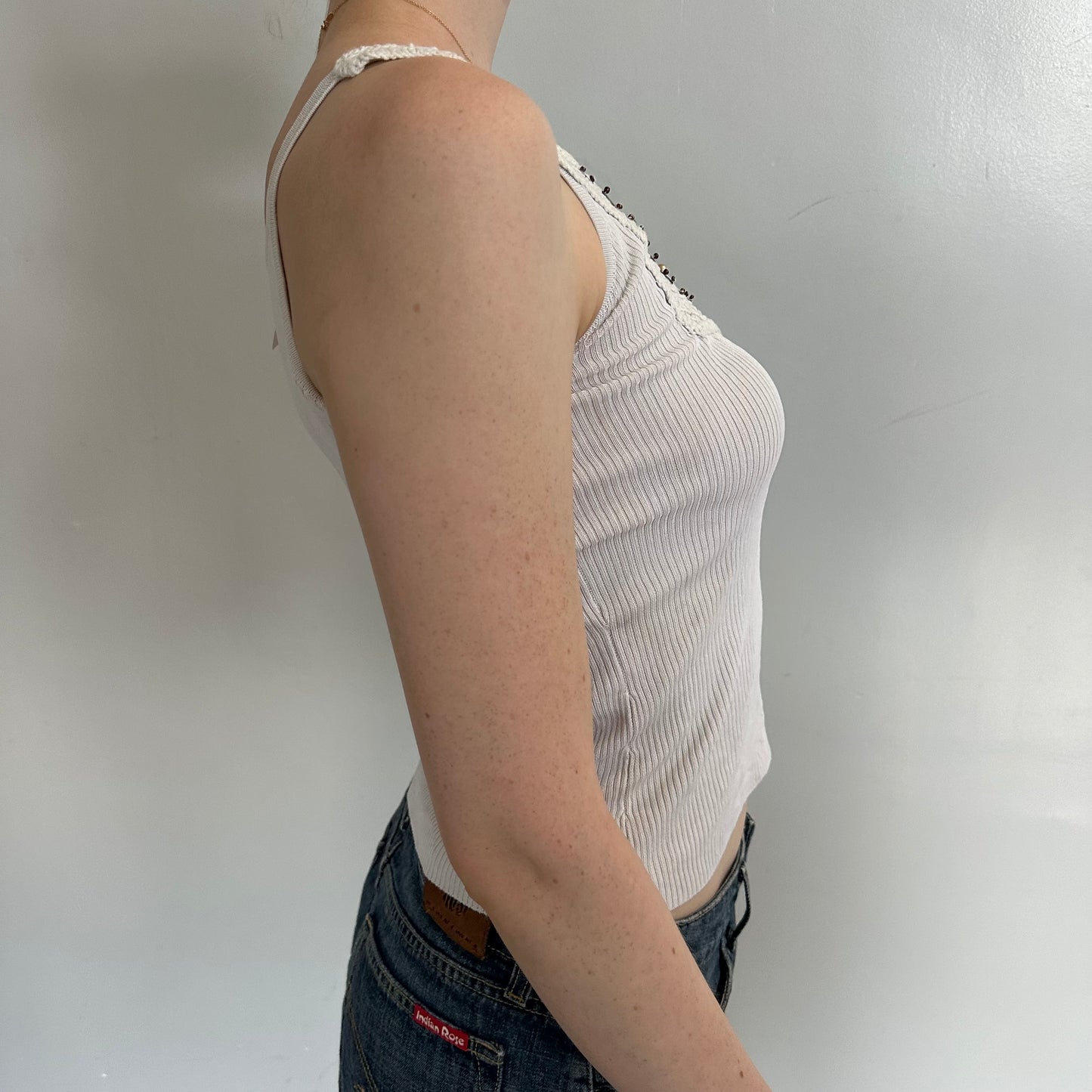 Beaded White Y2K Tank Top
