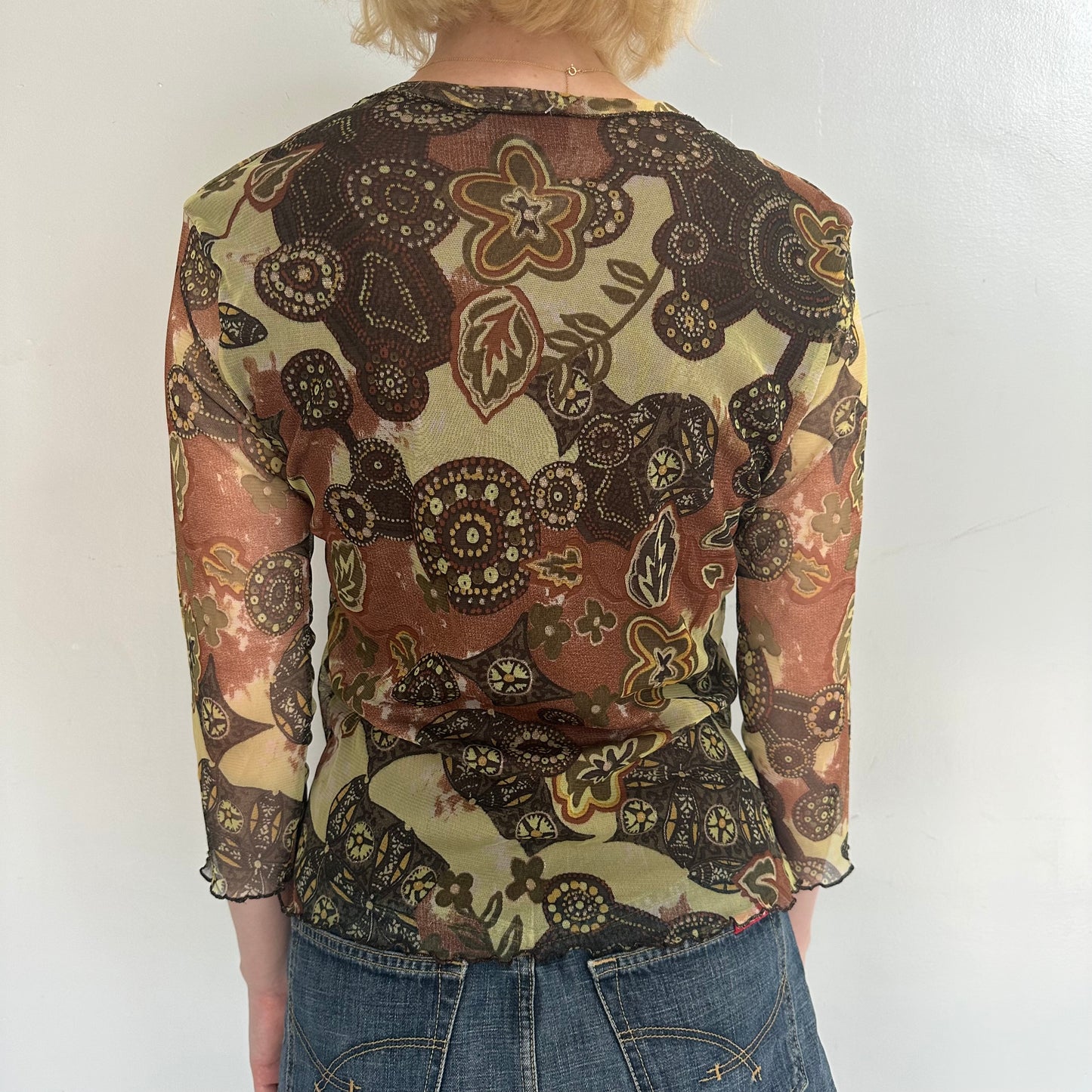 Floral beaded mesh top