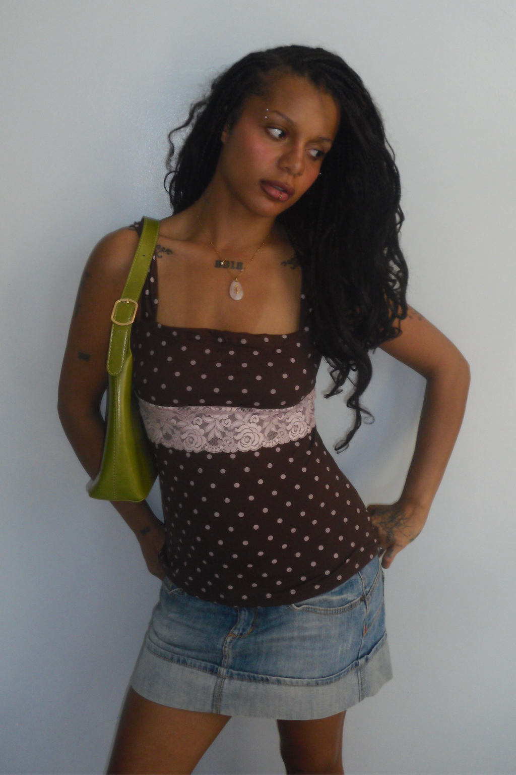 Cocoa Kiss Polka Dot Lace Tank Top