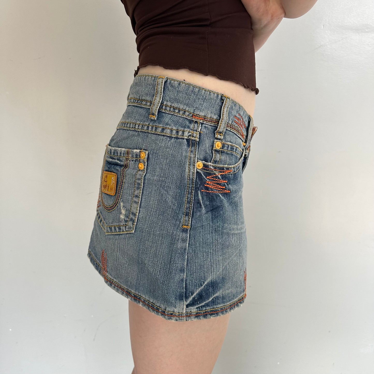 Embroidered Denim Mini Skirt