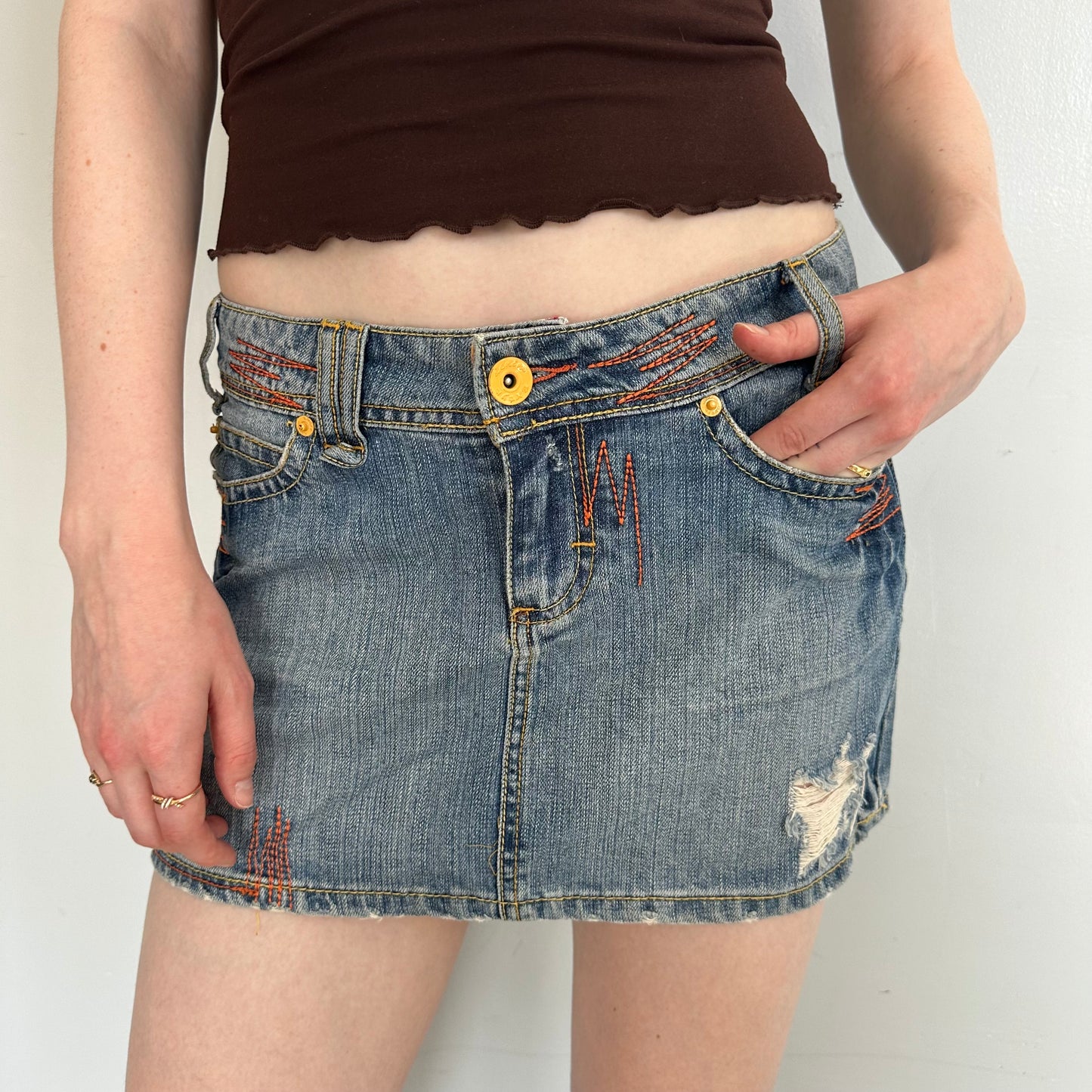 Embroidered Denim Mini Skirt