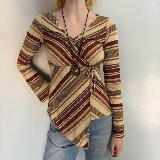 Brown striped wrap top