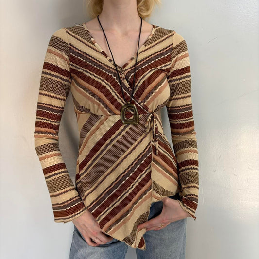 Brown striped wrap top