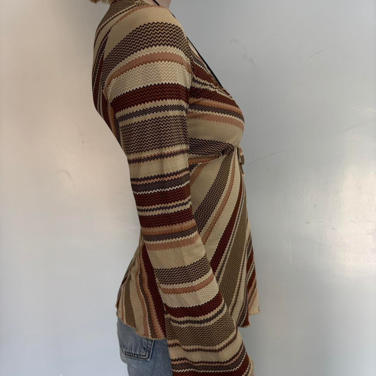Brown striped wrap top