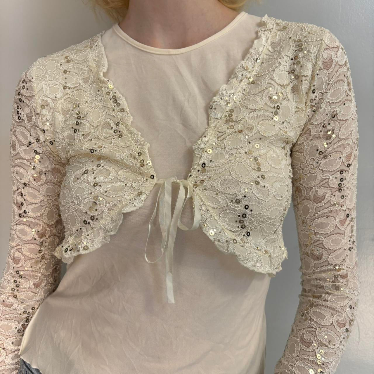 cream lace cardigan top!