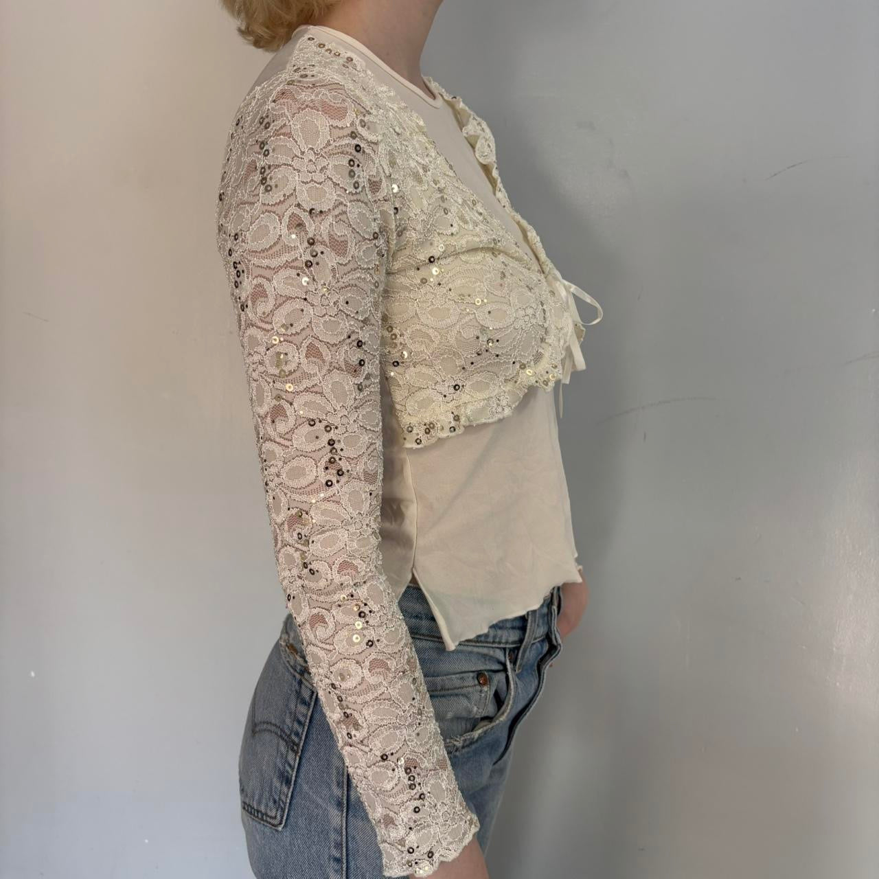 cream lace cardigan top!
