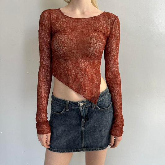 Amber Asymmetrical Mesh Long Sleeve Top