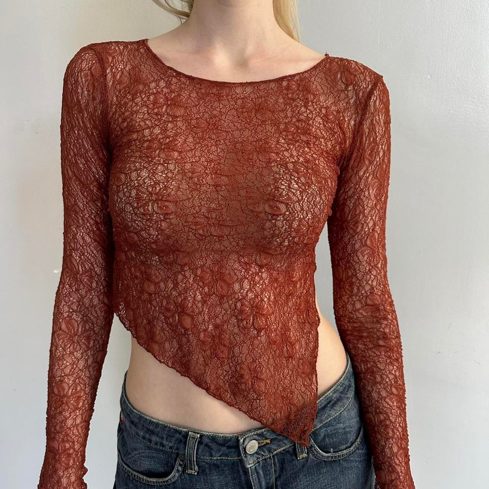 Amber Asymmetrical Mesh Long Sleeve Top