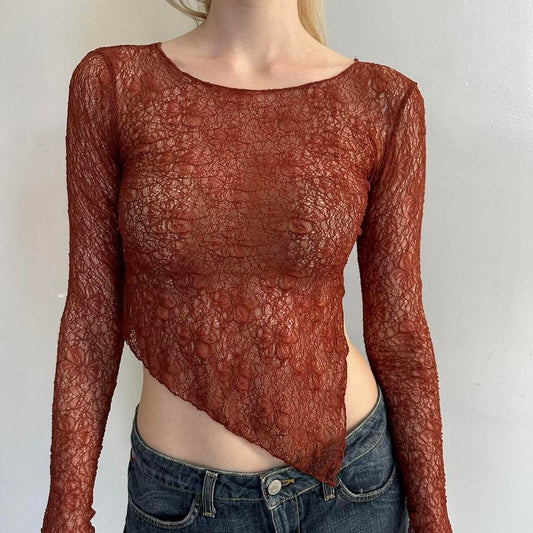 Amber Asymmetrical Mesh Long Sleeve Top