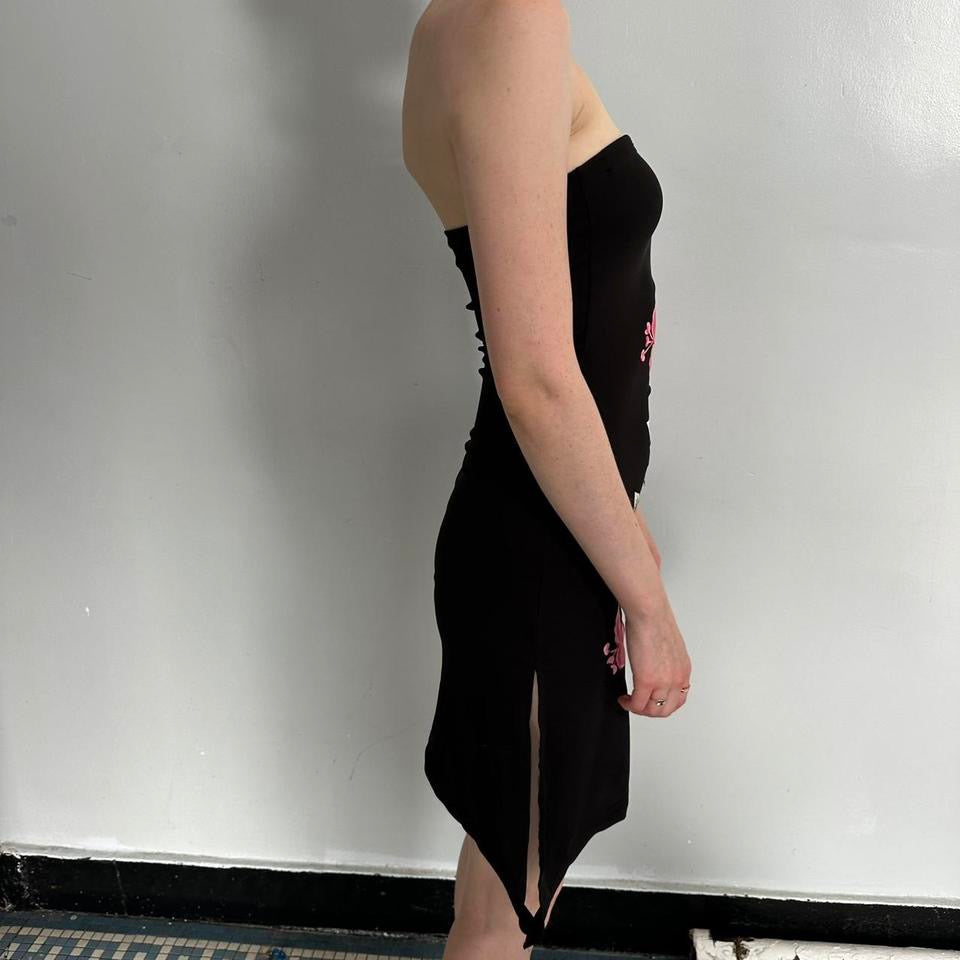 Floral Black Strapless Dress