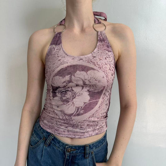 Purple Floral Print Halter Top