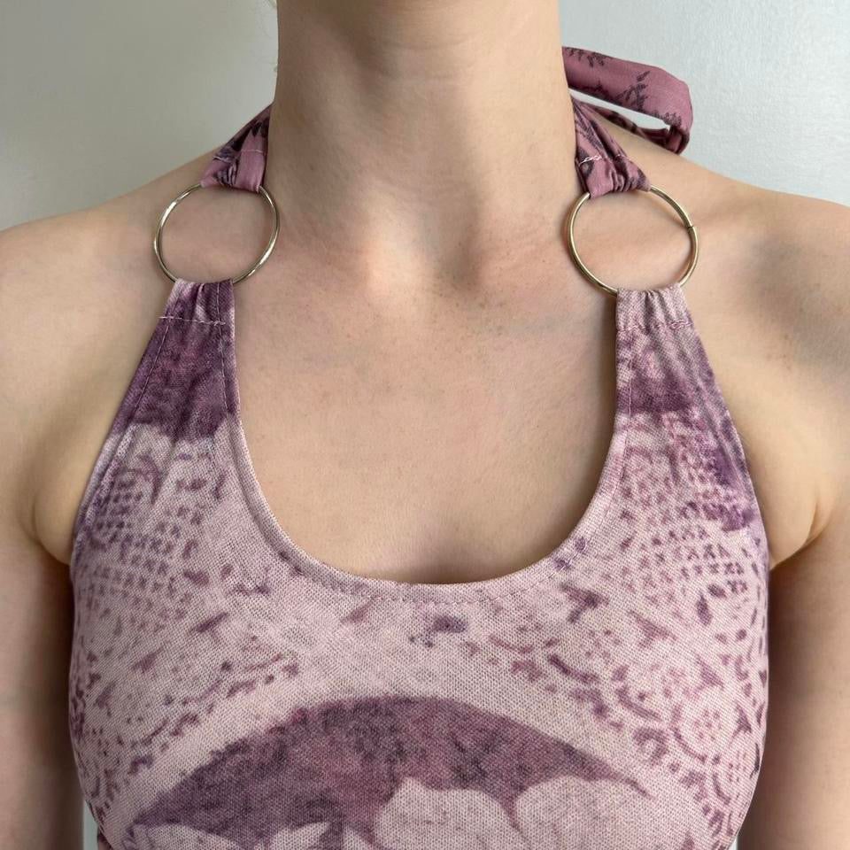 Purple Floral Print Halter Top