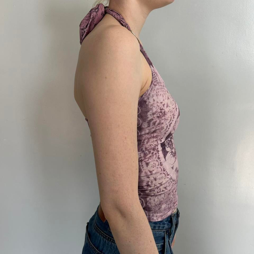 Purple Floral Print Halter Top