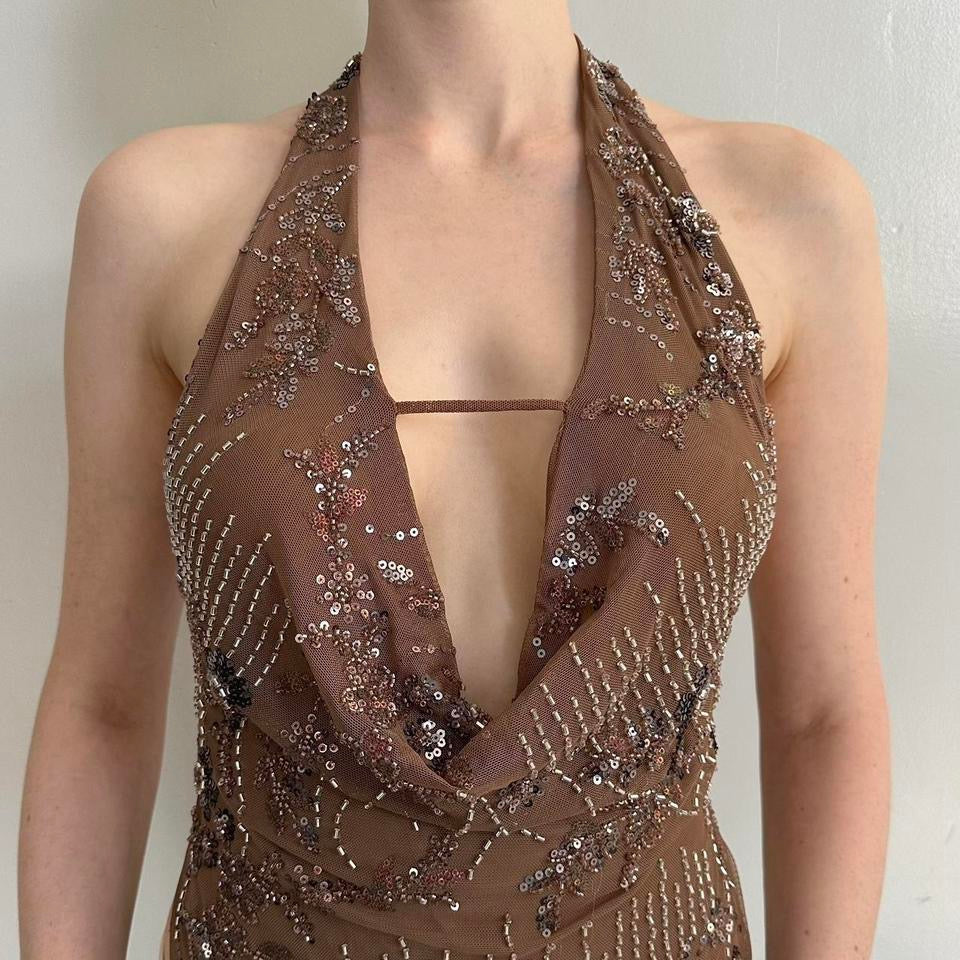 Chocolate Sequin Halter Top