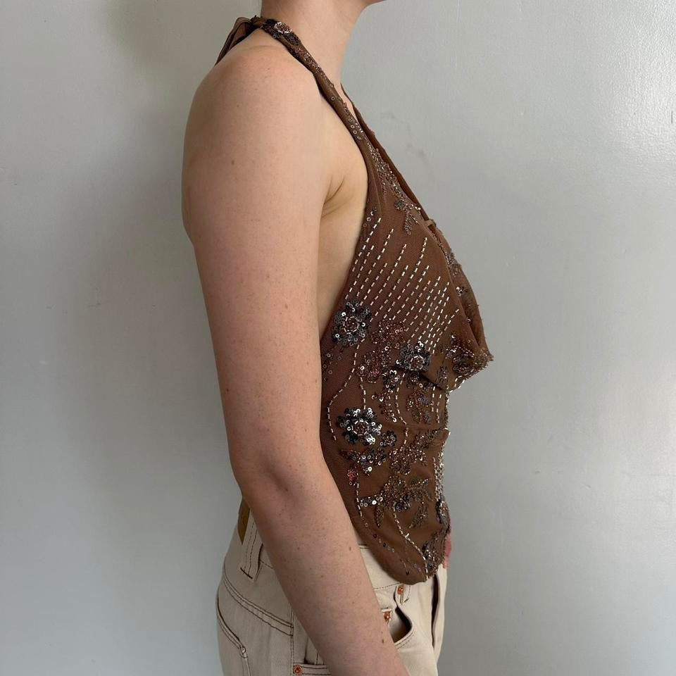 Chocolate Sequin Halter Top