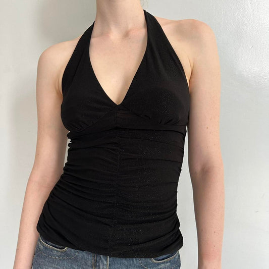 Y2K Black Sparkly Halter Top