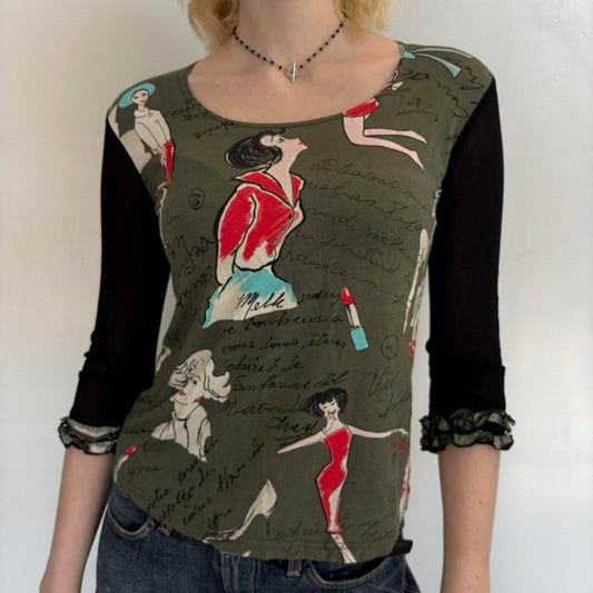 Retro green 90s print top