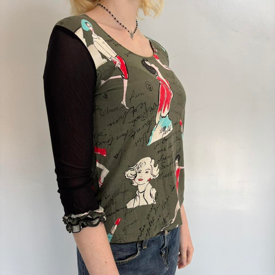 Retro green 90s print top