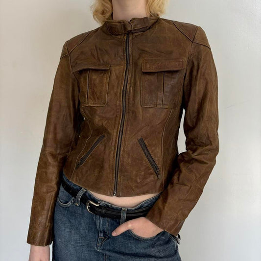 moto brown leather jacket