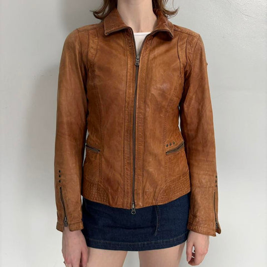 caramel brown leather jacket