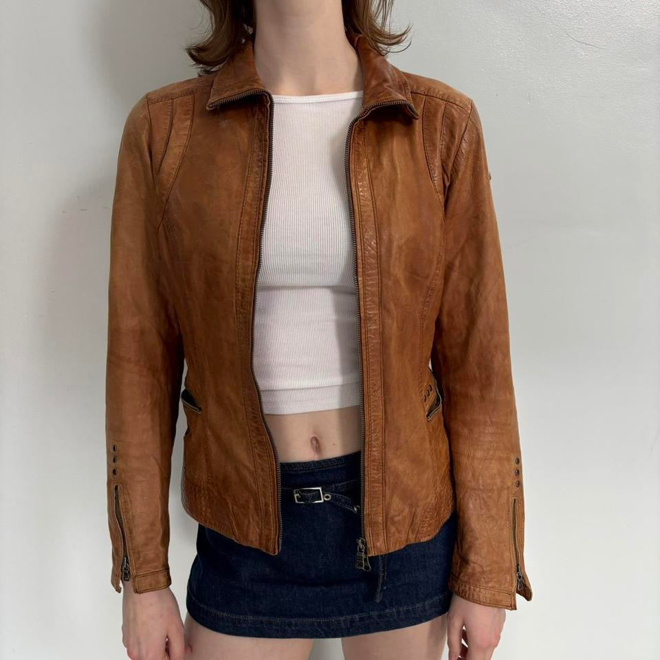 caramel brown leather jacket