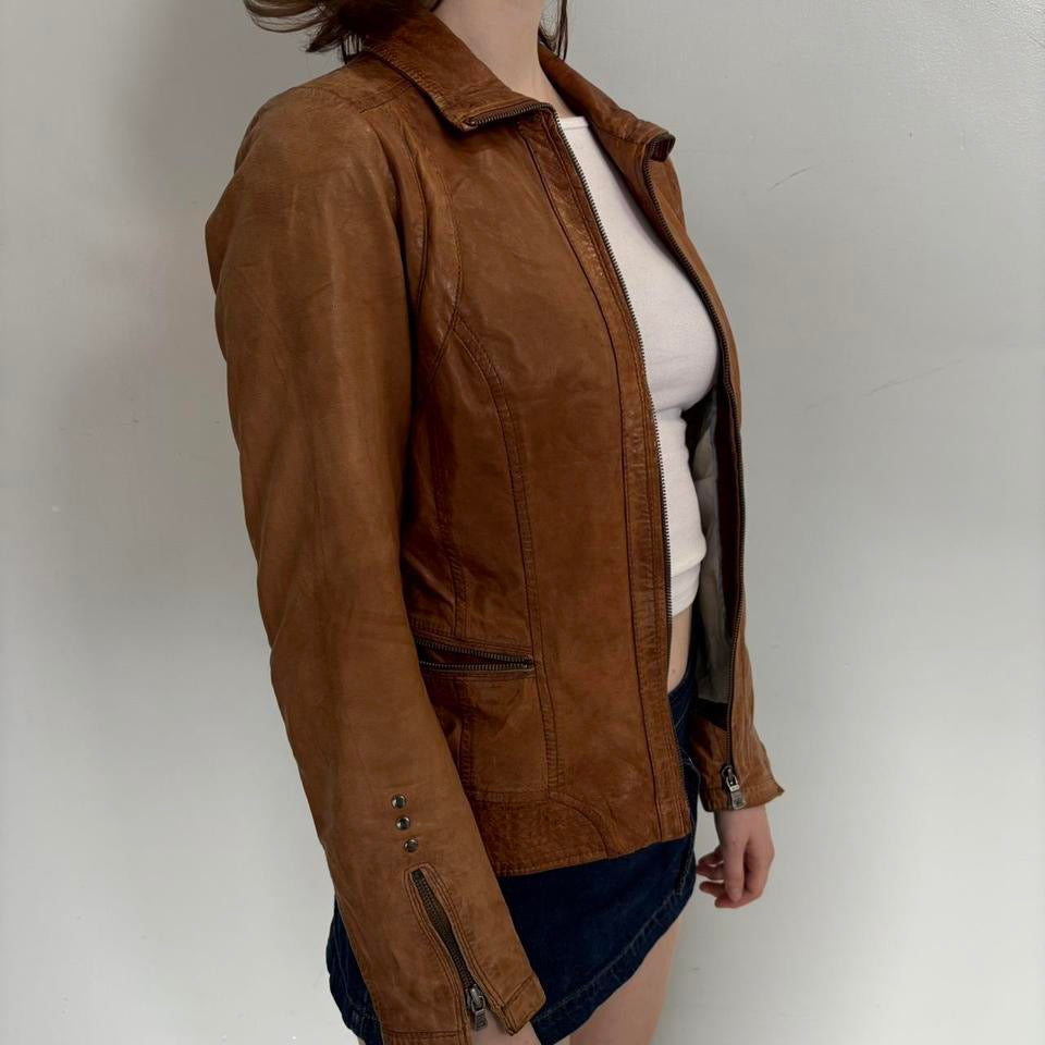 caramel brown leather jacket