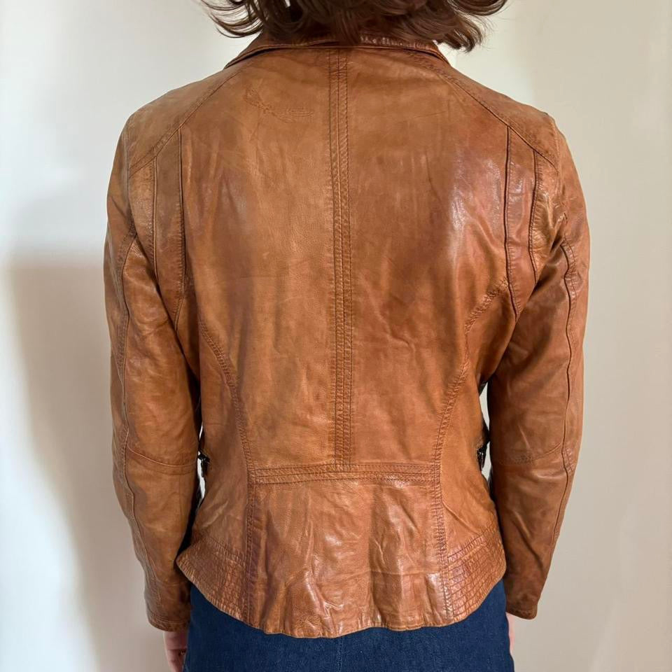 caramel brown leather jacket