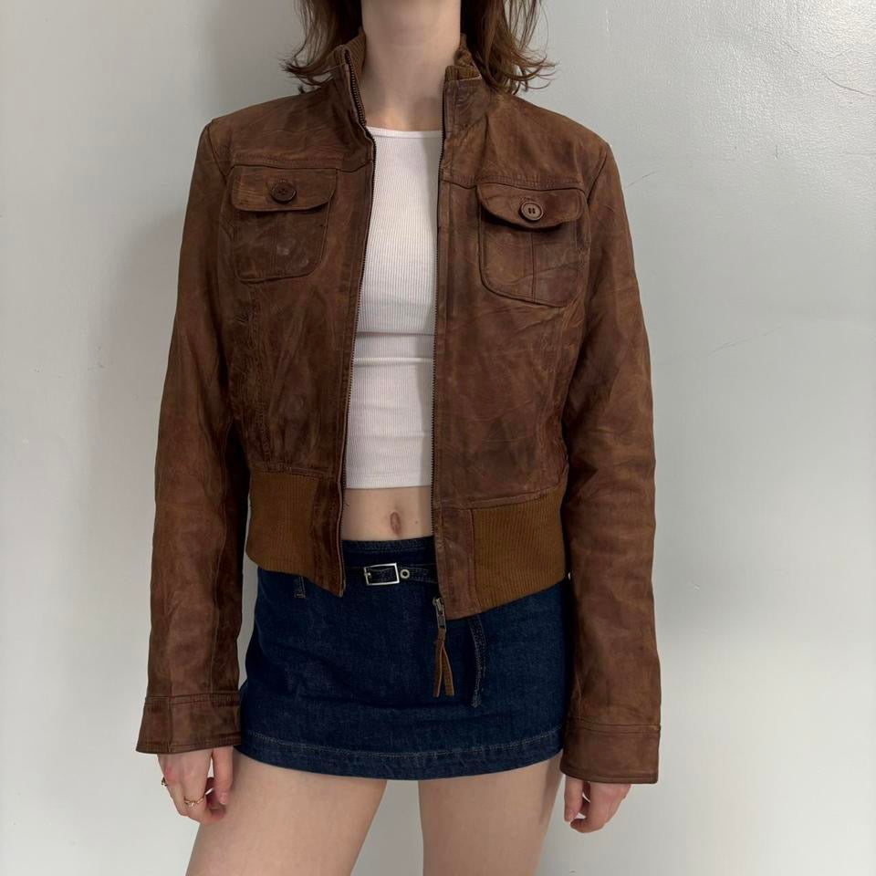 boho brown moto leather jacket