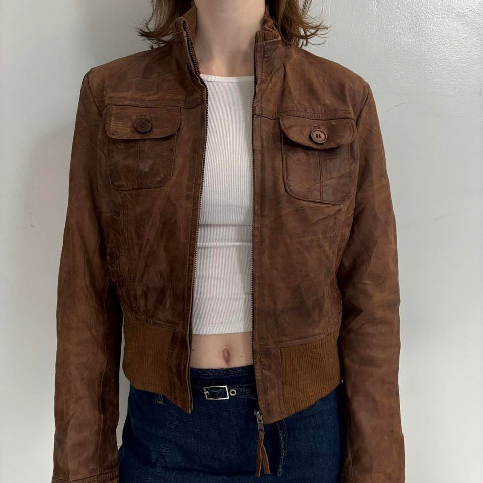 boho brown moto leather jacket