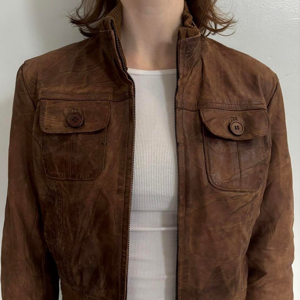 boho brown moto leather jacket