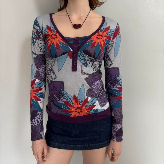 floral henley long sleeve