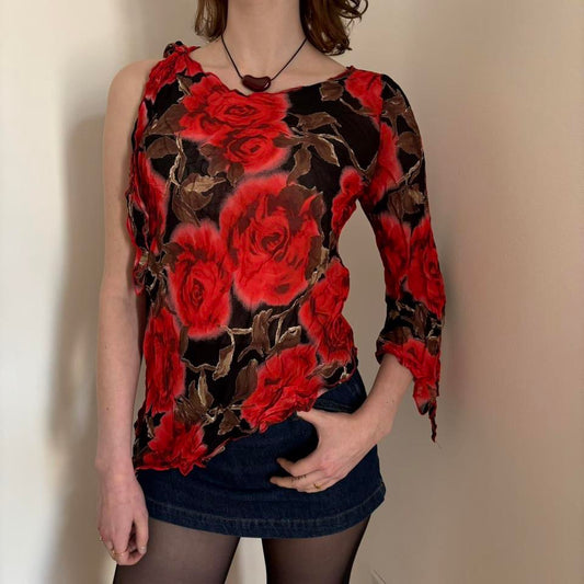 Y2K Red Floral Blouse